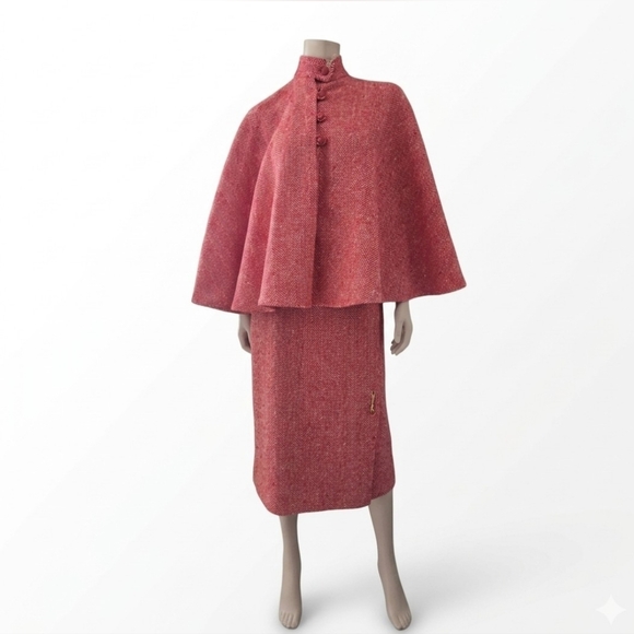 Vintage Dresses & Skirts - Vintage | Herringbone Tweed Cape and Skirt Set